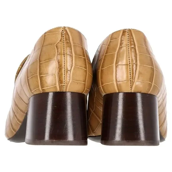 Totême Crocodile-Embossed Loafer Pumps in Brown Cowhide Leather